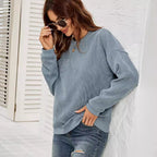 Corduroy Pullover Sweatshirt Casual Fashion Solid Round Neck Long-sleeved Tops Spring And Autumn Clothing For Women Forge Maison