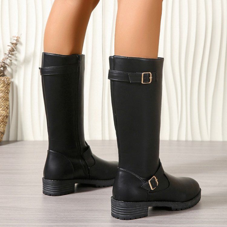 Low-heeled Tall Boots With Zippers Forge Maison