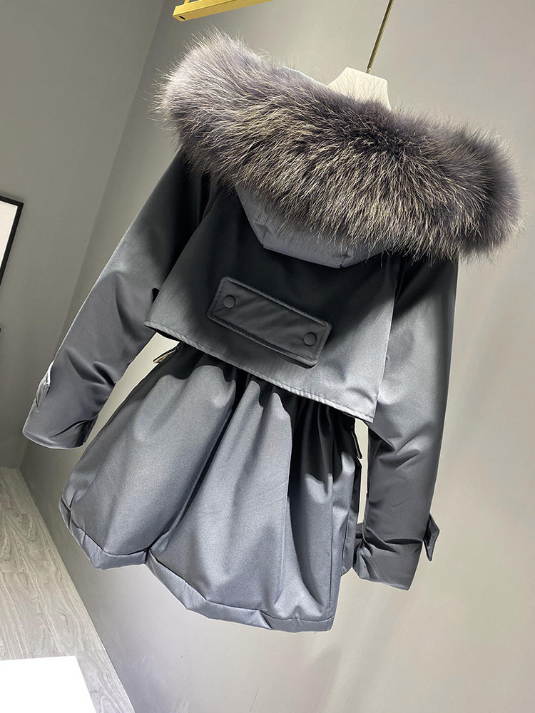 Fashion Hooded Faux Fur Collar Women's Clothing Big Pocket Down Jacket Female Winter Coat Woman Forge Maison