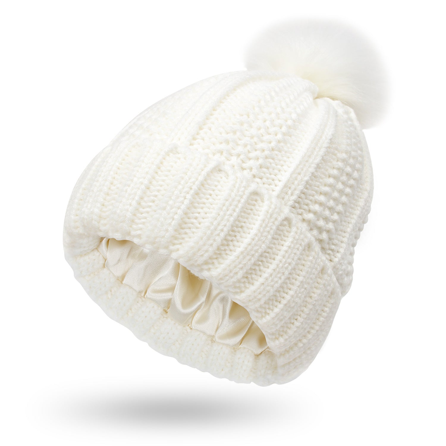 Winter Knitted Hats Fashion Stretchy Lined Skull Hats For Women Faux Fur Pom Pom Hat Keep Warming Beanie Hat Forge Maison