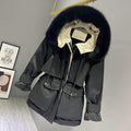 Fashion Hooded Faux Fur Collar Women's Clothing Big Pocket Down Jacket Female Winter Coat Woman Forge Maison