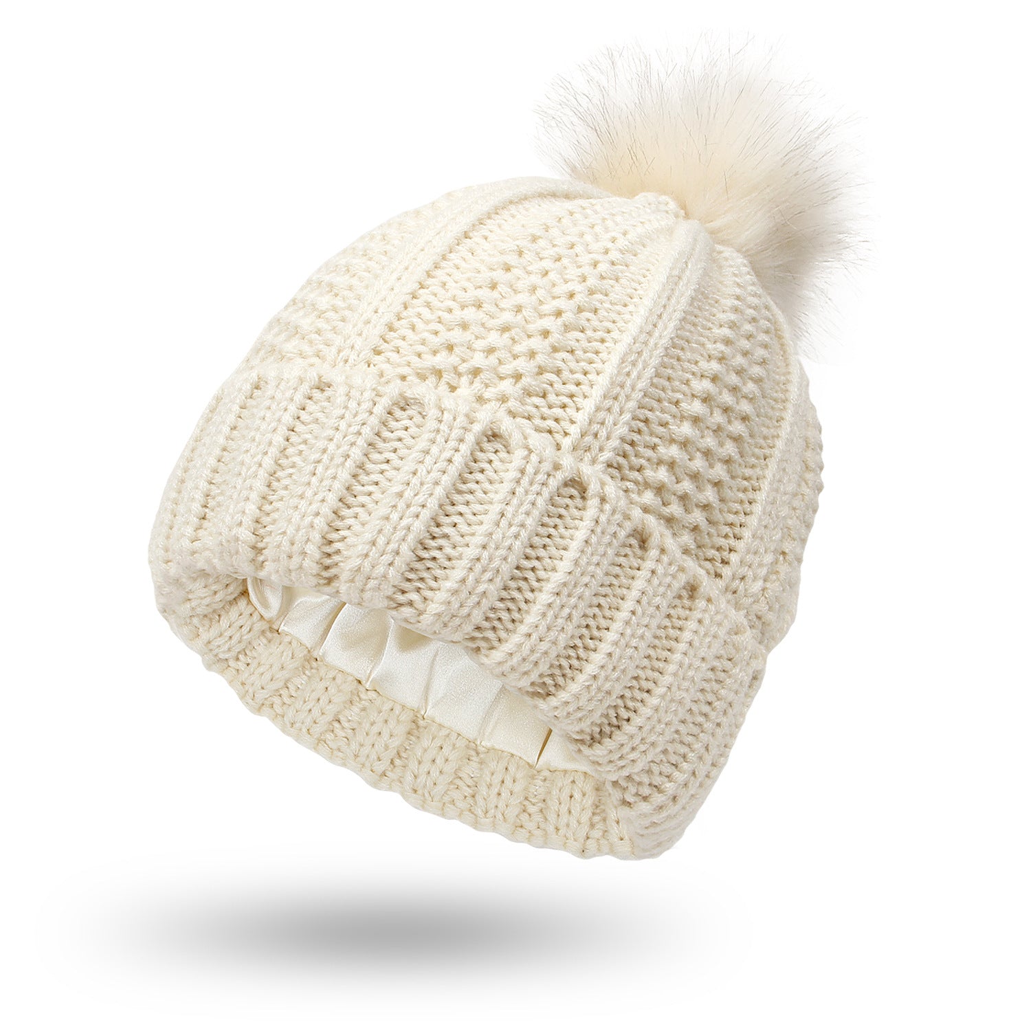 Winter Knitted Hats Fashion Stretchy Lined Skull Hats For Women Faux Fur Pom Pom Hat Keep Warming Beanie Hat Forge Maison