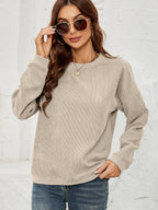 Corduroy Pullover Sweatshirt Casual Fashion Solid Round Neck Long-sleeved Tops Spring And Autumn Clothing For Women Forge Maison