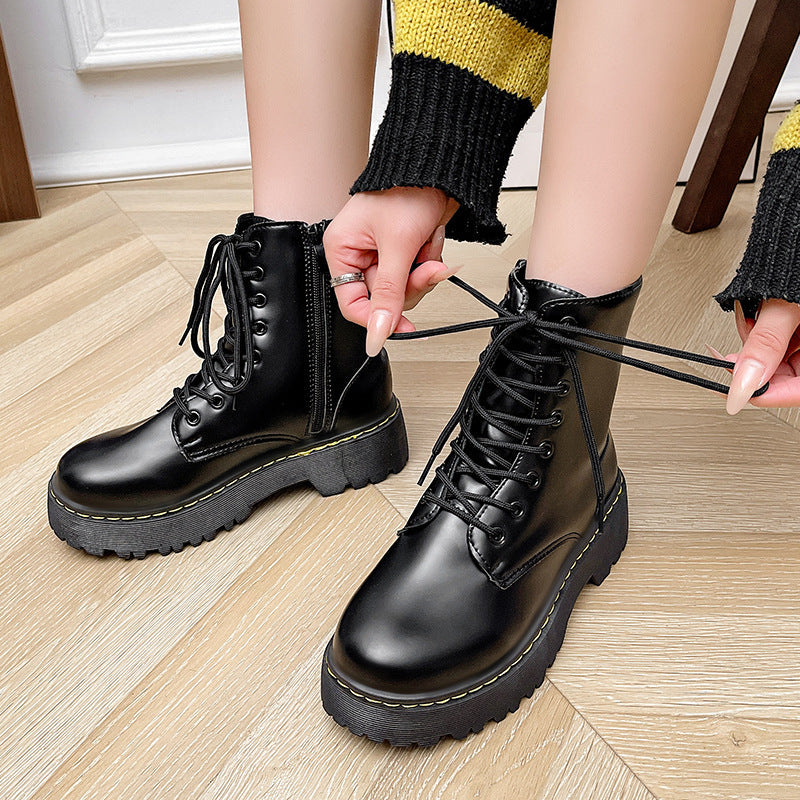 Versatile Lace-up Martin Boots With Thick Heels Forge Maison