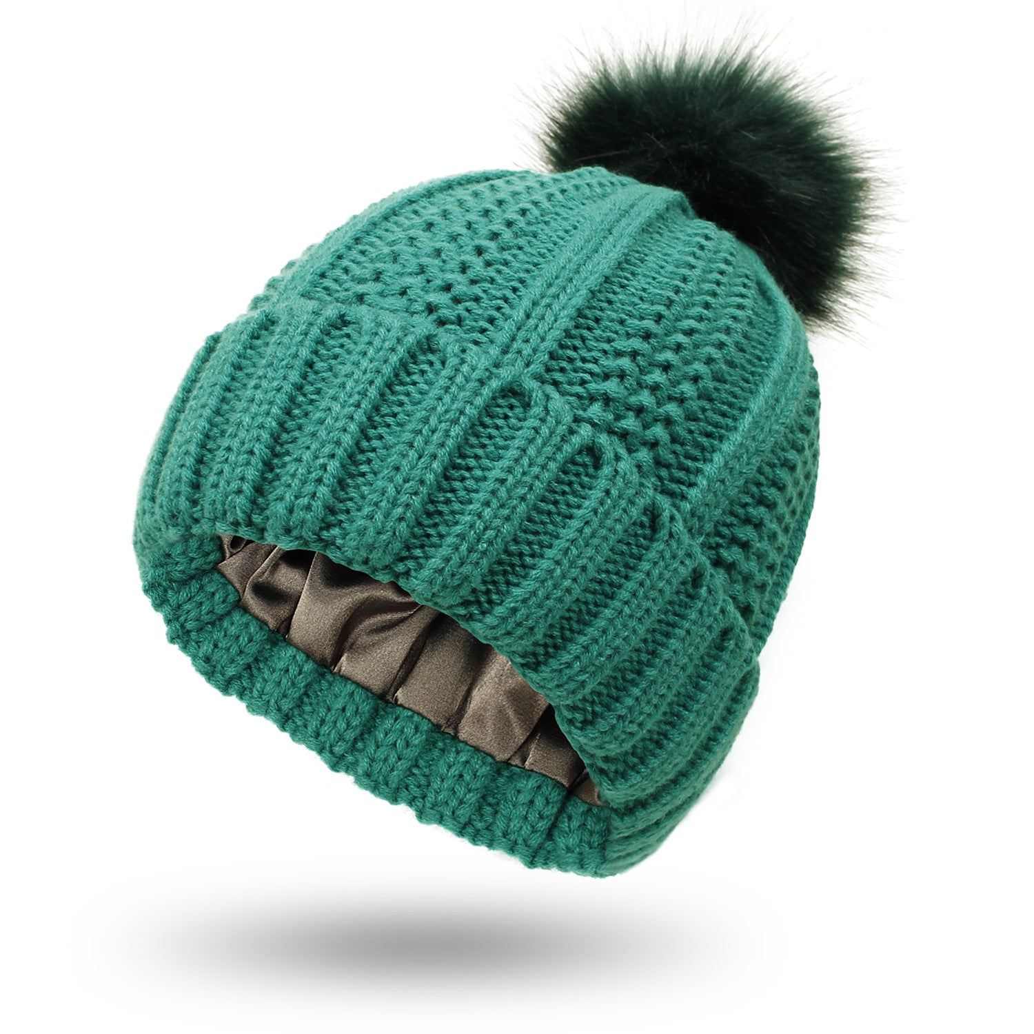 Winter Knitted Hats Fashion Stretchy Lined Skull Hats For Women Faux Fur Pom Pom Hat Keep Warming Beanie Hat Forge Maison