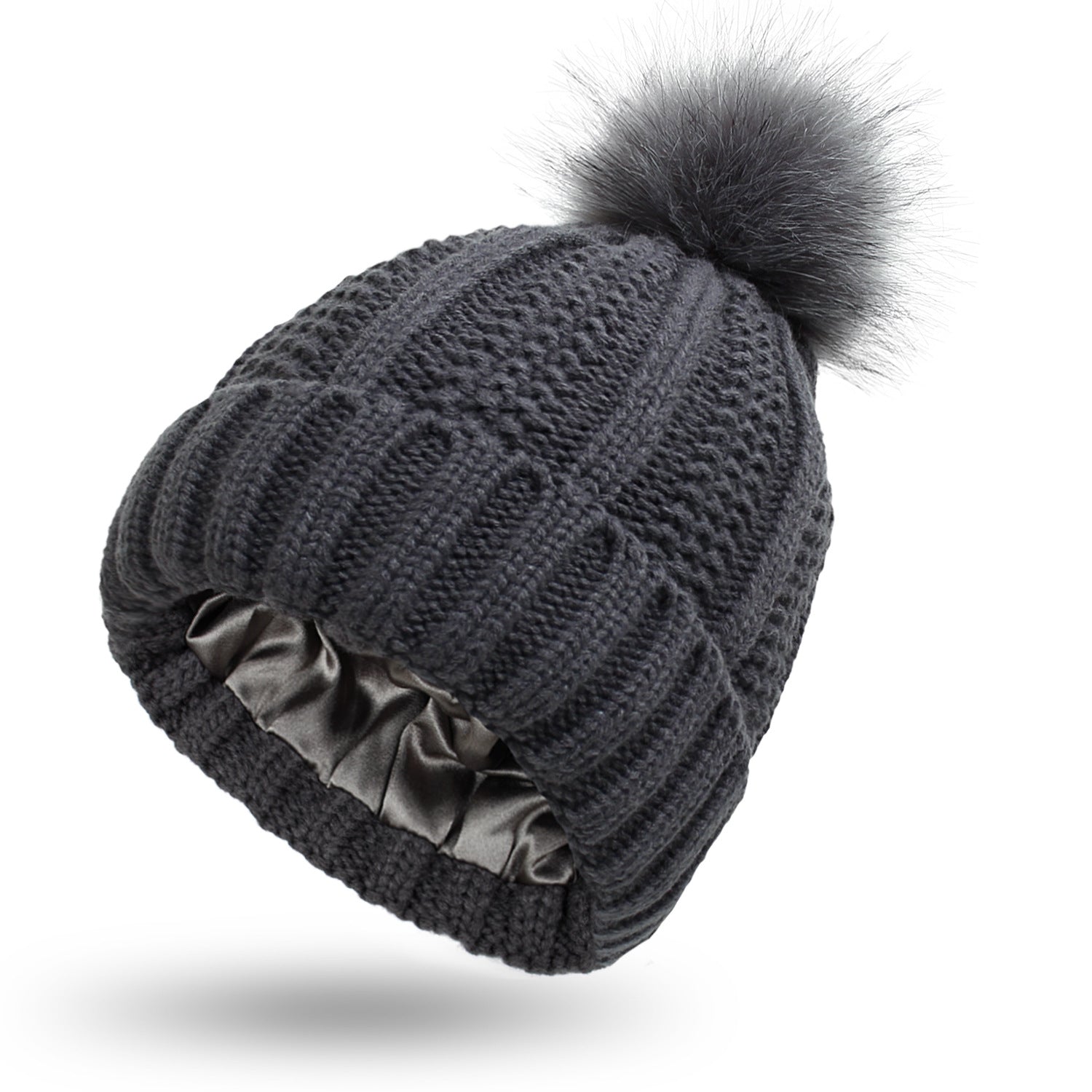Winter Knitted Hats Fashion Stretchy Lined Skull Hats For Women Faux Fur Pom Pom Hat Keep Warming Beanie Hat Forge Maison