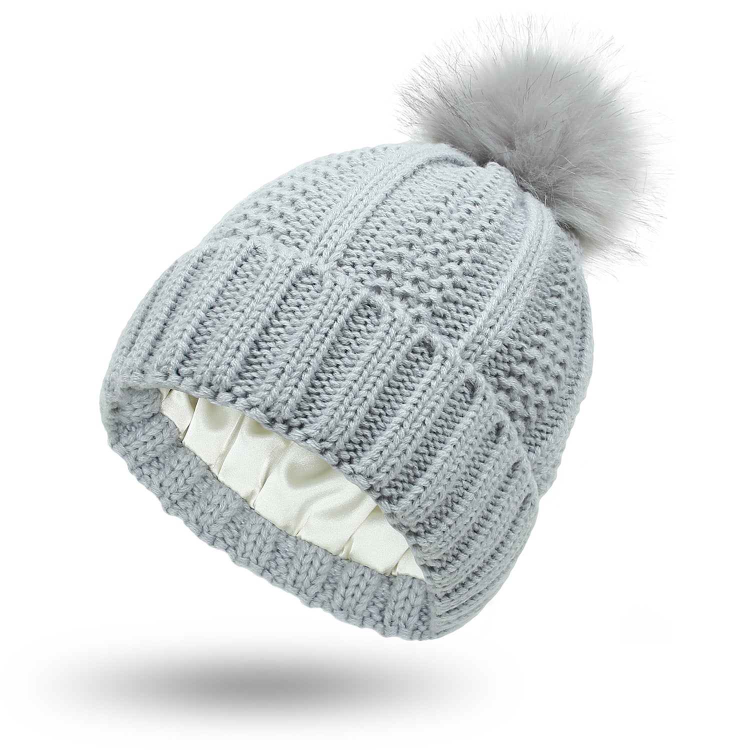 Winter Knitted Hats Fashion Stretchy Lined Skull Hats For Women Faux Fur Pom Pom Hat Keep Warming Beanie Hat Forge Maison