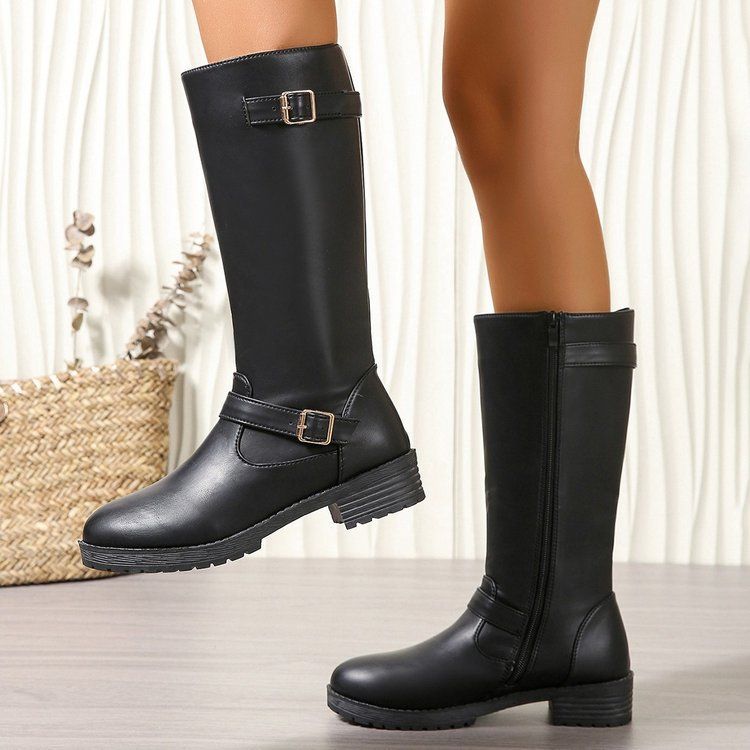 Low-heeled Tall Boots With Zippers Forge Maison