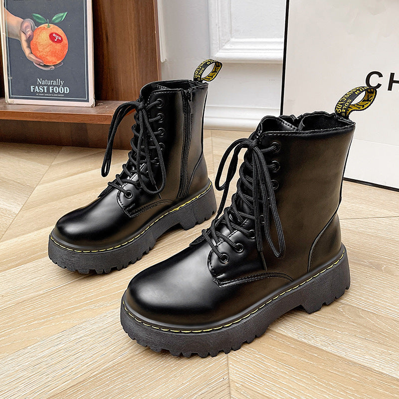 Versatile Lace-up Martin Boots With Thick Heels Forge Maison