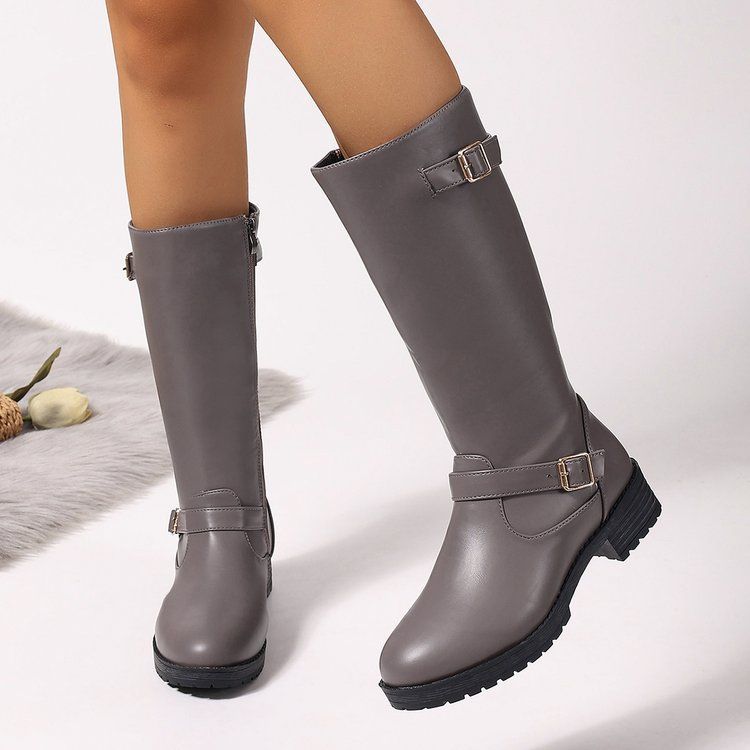 Low-heeled Tall Boots With Zippers Forge Maison