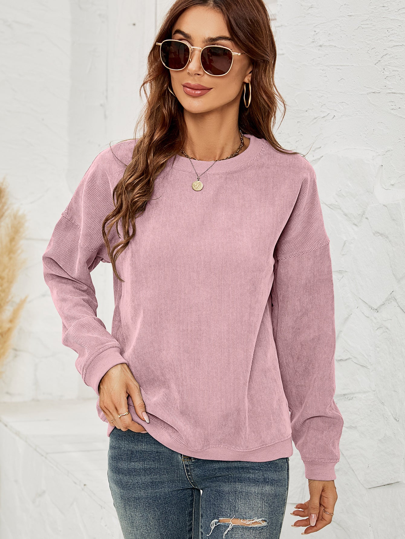 Corduroy Pullover Sweatshirt Casual Fashion Solid Round Neck Long-sleeved Tops Spring And Autumn Clothing For Women Forge Maison