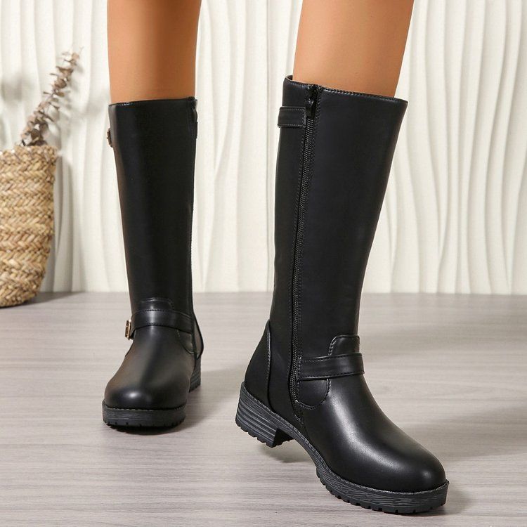 Low-heeled Tall Boots With Zippers Forge Maison
