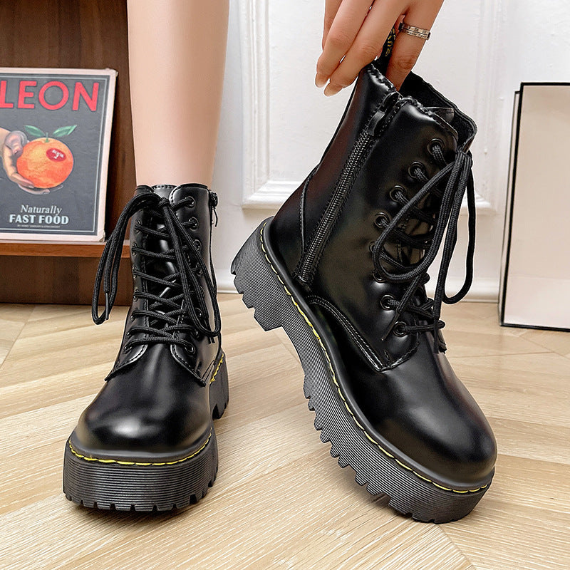 Versatile Lace-up Martin Boots With Thick Heels Forge Maison