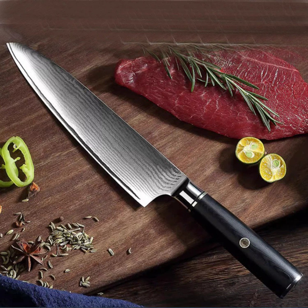 Quicksand Damascus Steel Set Chefs Knife Forge Maison